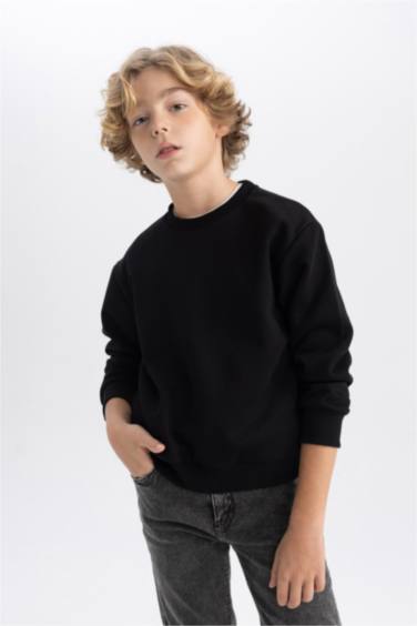 Erkek Çocuk Bisiklet Yaka Basic Düz Sweatshirt