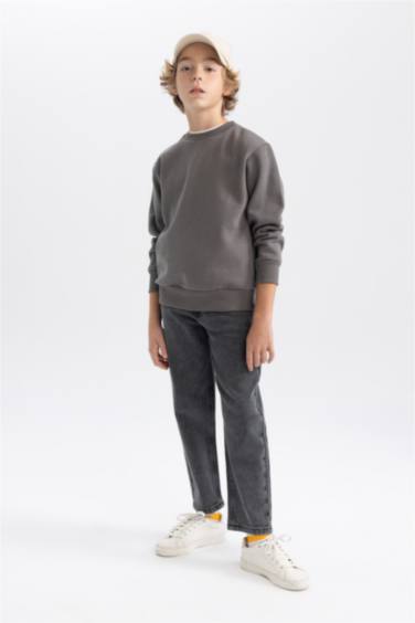 Erkek Çocuk Bisiklet Yaka Basic Düz Sweatshirt