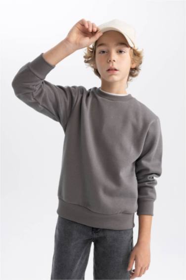 Erkek Çocuk Bisiklet Yaka Basic Düz Sweatshirt