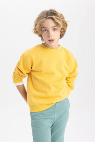 Bisiklet Yaka Basic Düz Sweatshirt Erkek Çocuk
