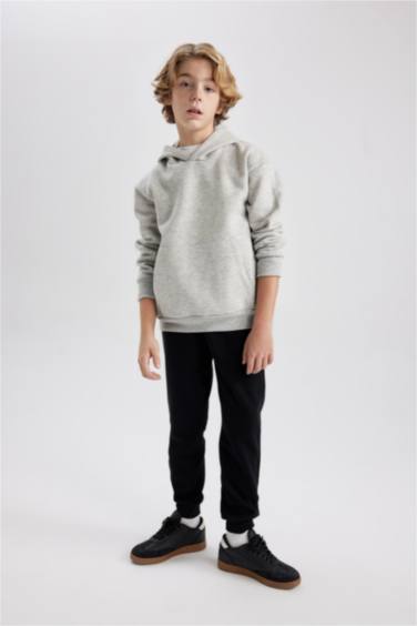 Basic Düz Kapüşonlu Sweatshirt Erkek Çocuk