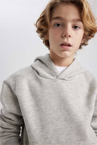 Basic Düz Kapüşonlu Sweatshirt Erkek Çocuk