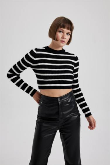 بلوفر تريكو سليم فيت برقبة مستديرة