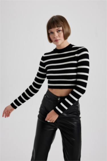 بلوفر تريكو سليم فيت برقبة مستديرة