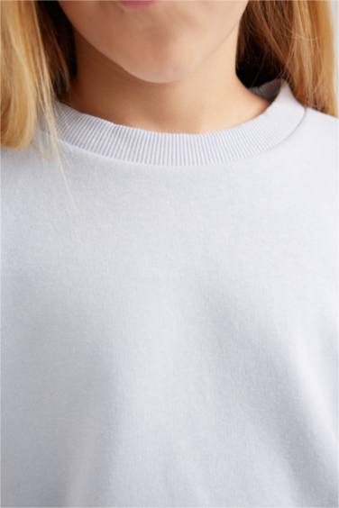 Bisiklet Yaka Basic Düz Sweatshirt Kız Çocuk