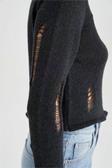 بلوفر قصة عادية برقبة مستديرة