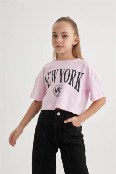 تيشيرت بناتي كروب قصة عادية بياخة مستديرة - قطعتين