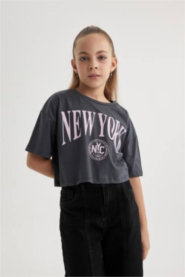 تيشيرت بناتي كروب قصة عادية بياخة مستديرة - قطعتين