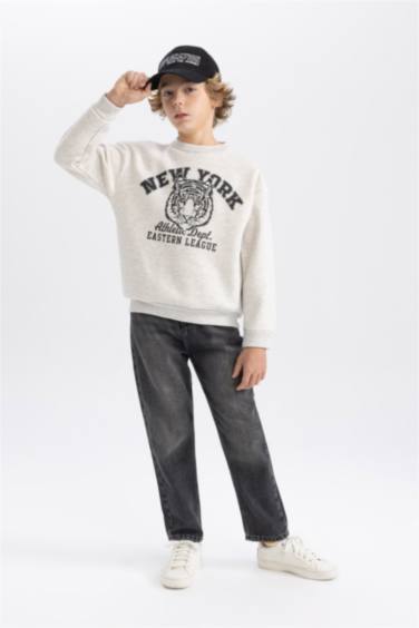 Bisiklet Yaka Baskılı Sweatshirt Erkek Çocuk