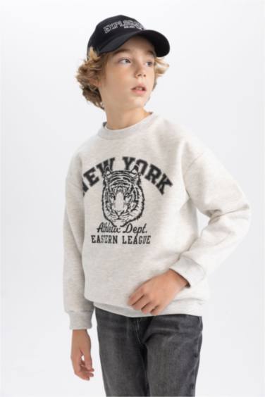 Bisiklet Yaka Baskılı Sweatshirt Erkek Çocuk