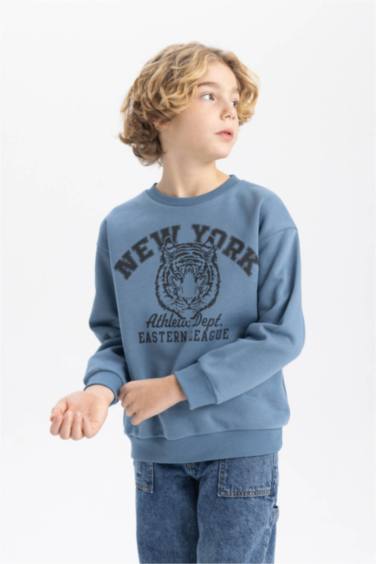 Bisiklet Yaka Baskılı Sweatshirt Erkek Çocuk