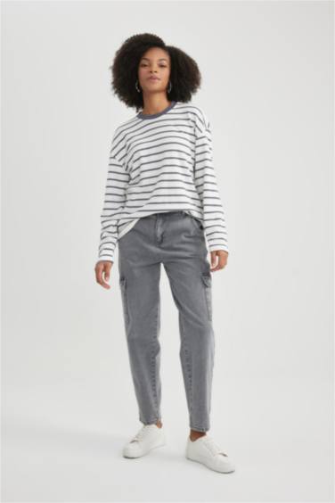 Bisiklet Yaka Çizgili Uzun Kollu Tişört