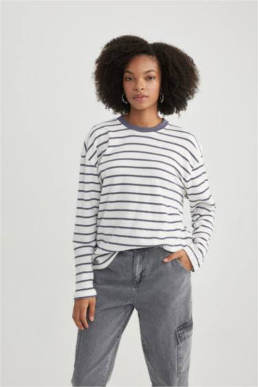 Bisiklet Yaka Çizgili Uzun Kollu Tişört