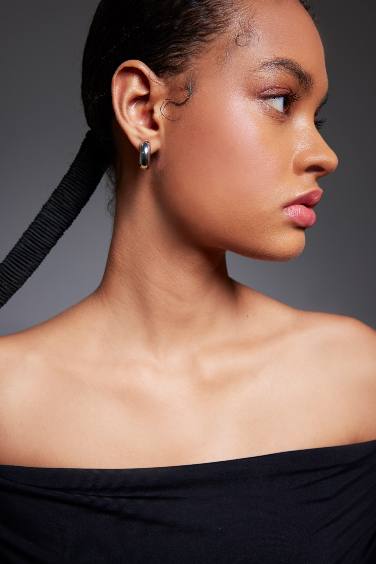 Woman 2 Piece Hoop Silver Earrings