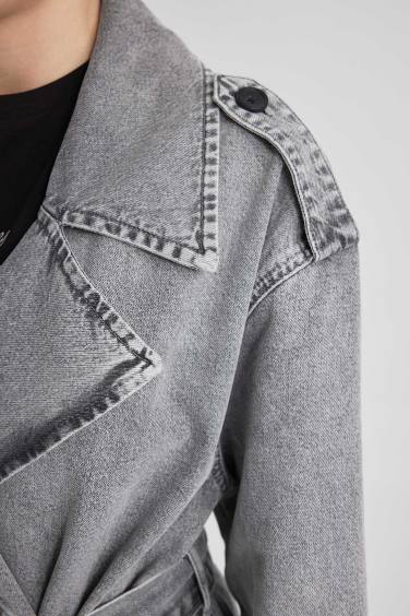 جاكيت ترانش كوت جينز طويل