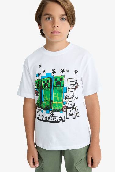Erkek Çocuk Minecraft Bisiklet Yaka Kısa Kollu Tişört