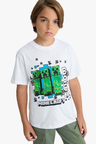 Erkek Çocuk Minecraft Bisiklet Yaka Kısa Kollu Tişört