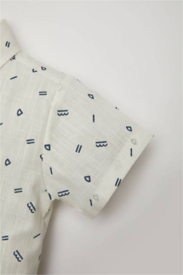 Erkek Bebek Flamlı Poplin Desenli Kısa Kollu Gömlek