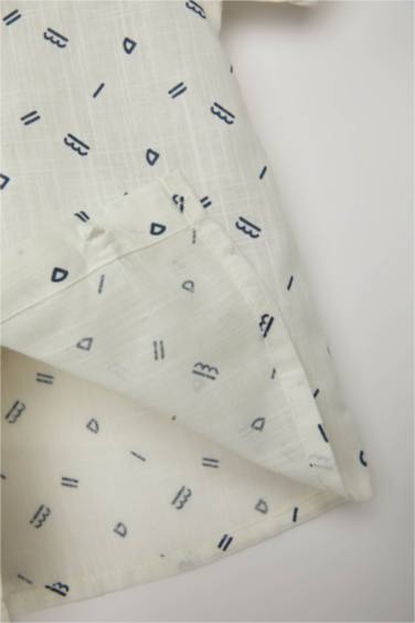 Erkek Bebek Flamlı Poplin Desenli Kısa Kollu Gömlek