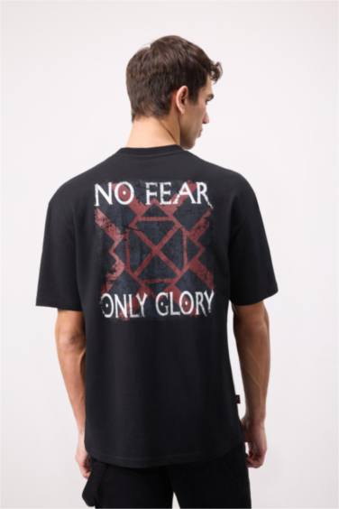 T-shirt en coton imprimé Vikings Valhalla à col rond et coupe boxy