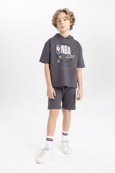 Erkek Çocuk NBA Wordmark 2'li Takım Kapüşonlu Kısa Kollu Tişört Şort