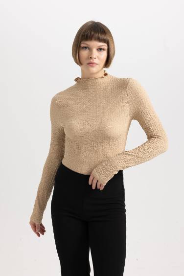 Slim Fit Half Turtleneck Long Sleeve T-Shirt