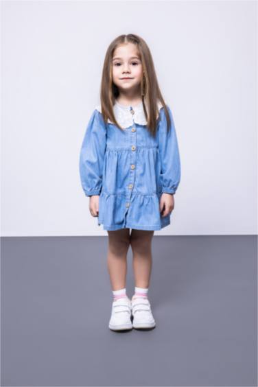 Сәби Қыз шілтер жаға ұзын жеңді Көйлек