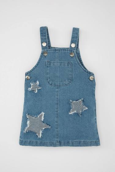 Baby Girl Ripped Detailed Sleeveless Jean Dress