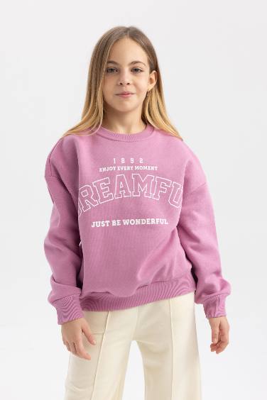 Sweatshirt à Col Rond Imprimé Avec Intérieur en Peluche Douce Pour Fille