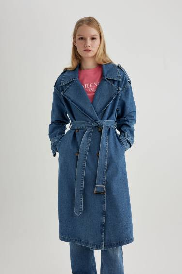 Belted Long Jean Jacket