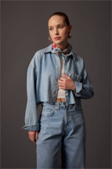 قميص كروب جينز بكم طويل