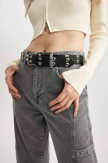 Woman Faux Leather Denim Belt