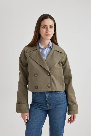 Waterproof Double Breasted Button Closure Short Trench Coat