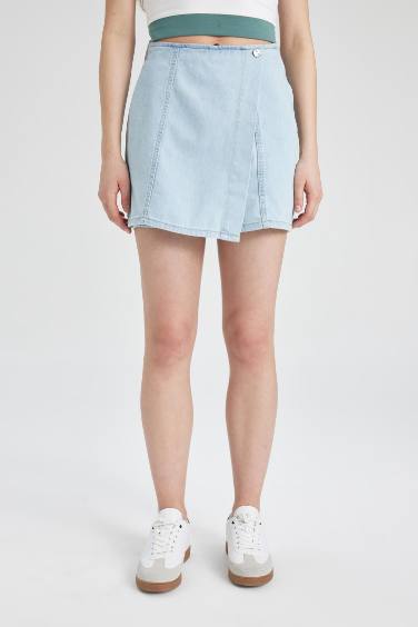 High Waist Mini Jean Skort