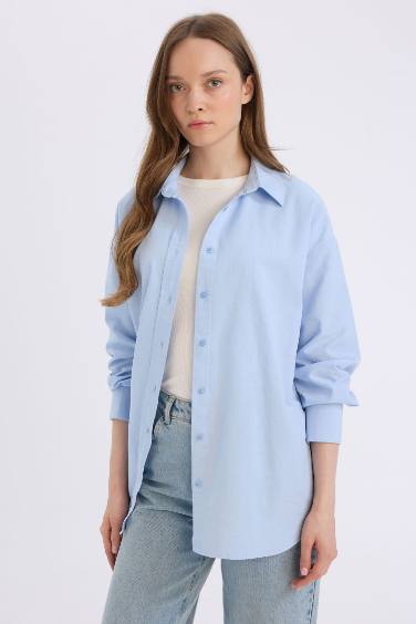 Relax Fit Oxford Shirt Collar Long Sleeve Tunic