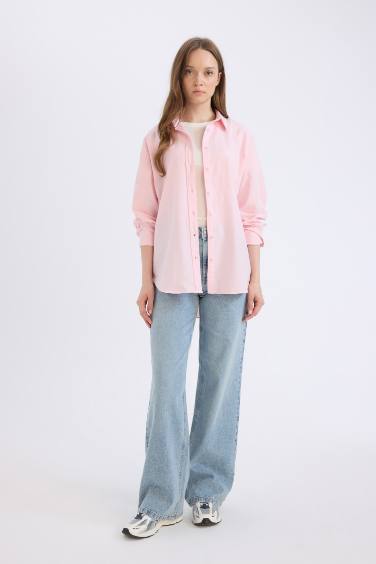 Relax Fit Oxford Shirt Collar Long Sleeve Tunic