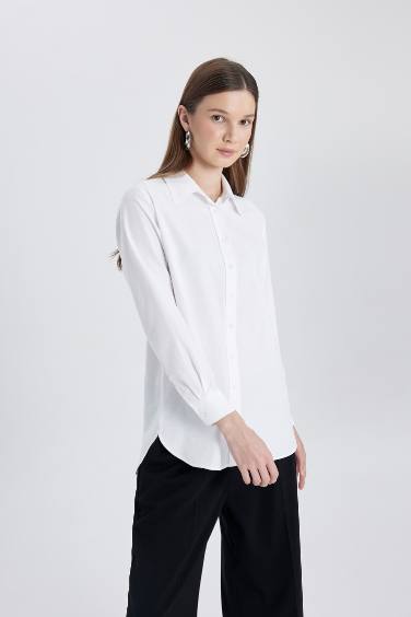 Relax Fit Poplin Shirt Collar Long Sleeve Tunic