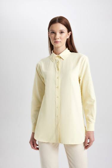 Relax Fit Poplin Shirt Collar Long Sleeve Tunic