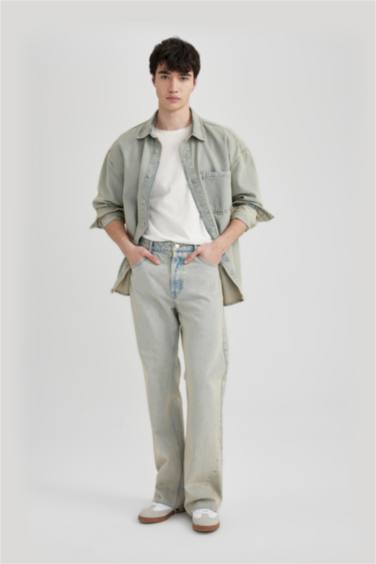 Flare Fit Bol Kalıp Normal Bel Geniş Paça Soluk Efektli Jean Pantolon