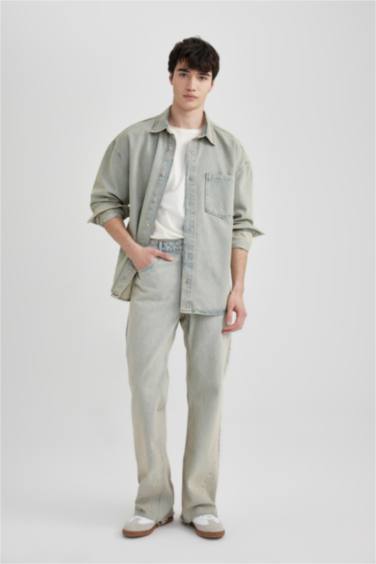 Flare Fit Bol Kalıp Normal Bel Geniş Paça Soluk Efektli Jean Pantolon