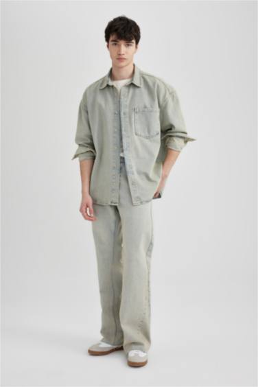 Flare Fit Bol Kalıp Normal Bel Geniş Paça Soluk Efektli Jean Pantolon