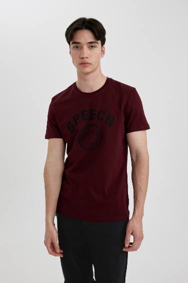 T-Shirt Slim imprimé à Manches Courtes et Col Rond