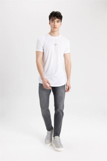 Long Muscle Fit Crew Neck Printed Short Sleeve T-Shirt