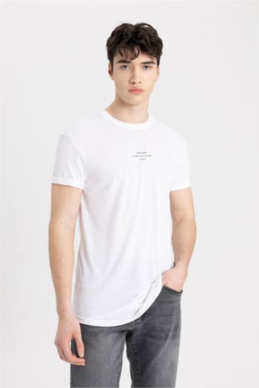 Long Muscle Fit Crew Neck Printed Short Sleeve T-Shirt