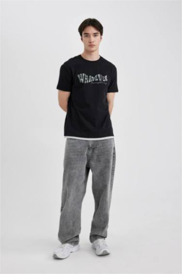 Regular Fit Bisiklet Yaka Baskılı Kısa Kollu Tişört