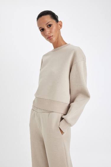 سويت شيرت اوفر سايز بيزك تقيل برقبة مستديرة