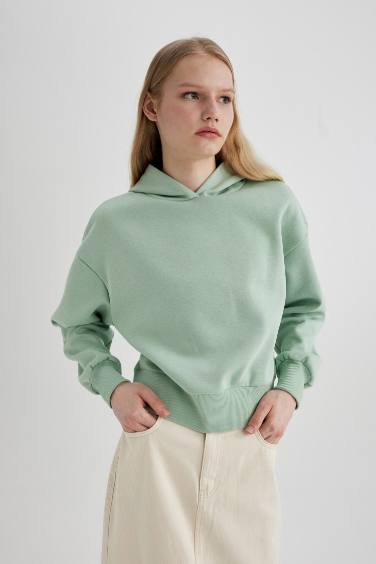 Boxy Fit Kapüşonlu Kalın Basic Sweatshirt