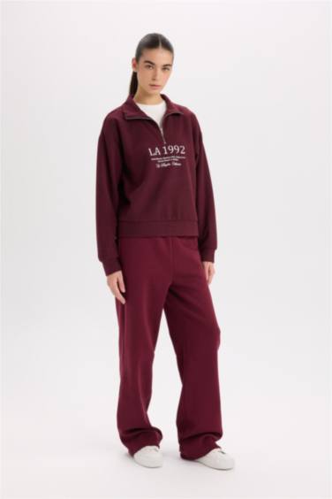 Straight Fit Beli Lastikli Cepli Yüksek Bel Kalın Basic Düz Eşofman Altı