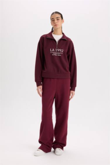 Straight Fit Beli Lastikli Cepli Yüksek Bel Kalın Basic Düz Eşofman Altı