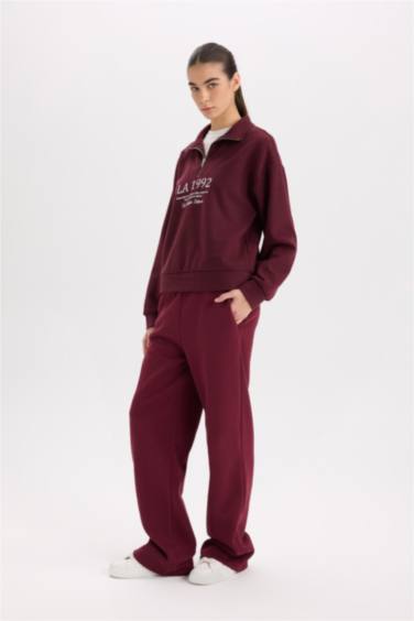 Straight Fit Beli Lastikli Cepli Yüksek Bel Kalın Basic Düz Eşofman Altı